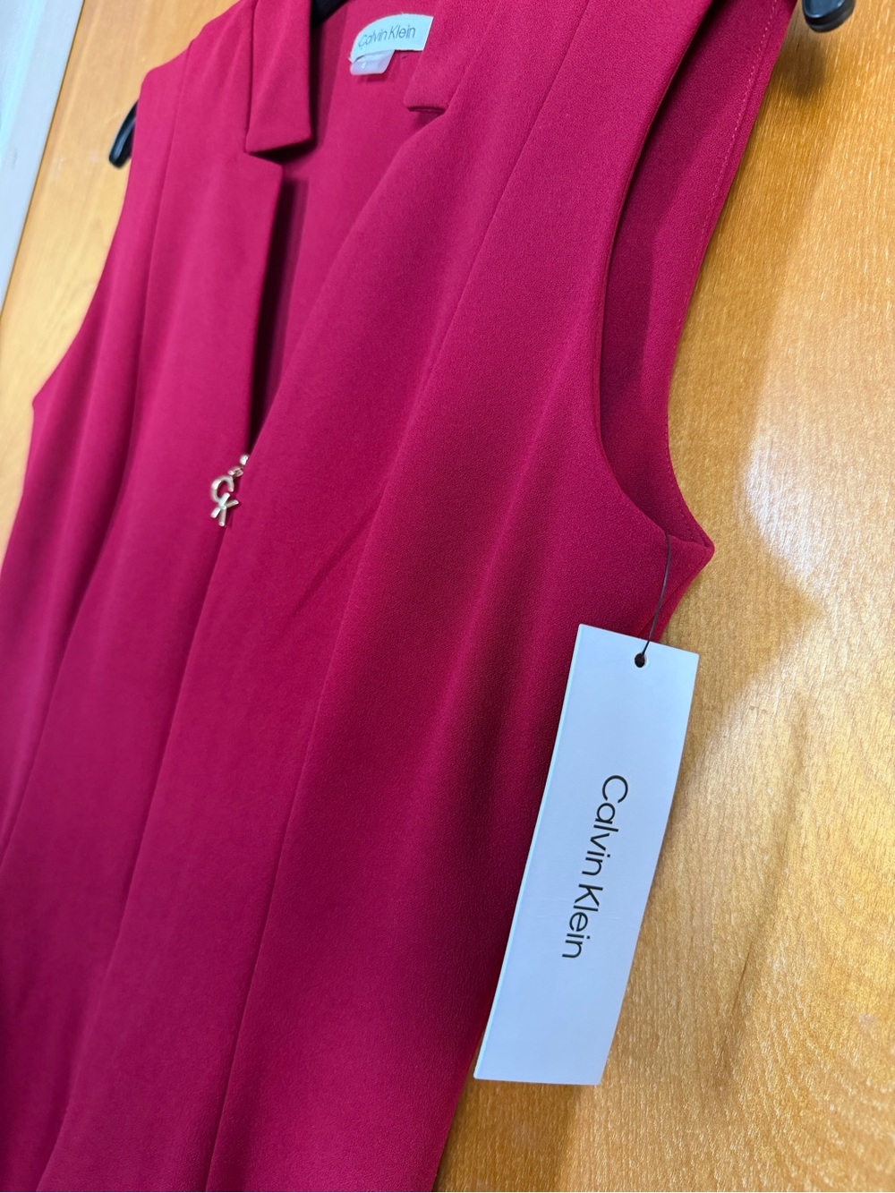 Calvin Klein Sleeveless Fit-and-Flare Dress in Berry Red - Picture 4 of 8